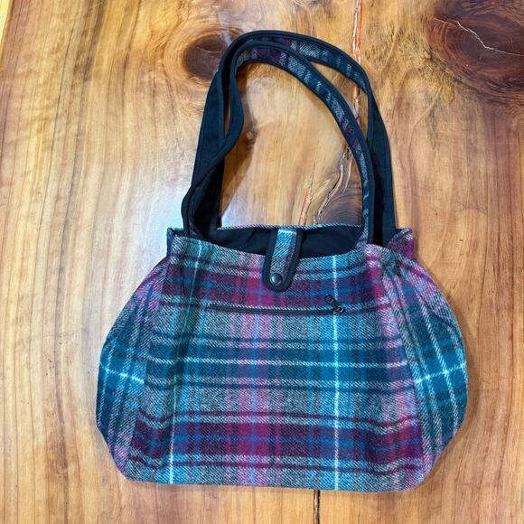 Johnson Woolen Mills Vermont Tote Bag CottonWool Tartan Plaid snap L3-3 - Picture 1 of 6